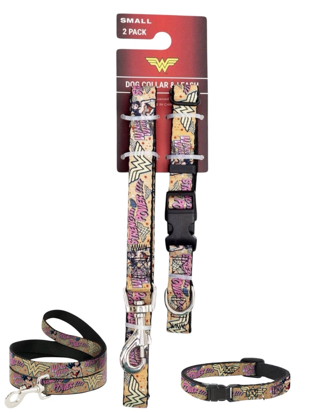 DC Comics Wonder Woman Dog Collar & Leash Set 2-Pack Small Strength Power NWT